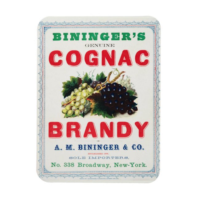 Imán Anuncio de época para Cognac Brandy de Bininger. (Vertical)