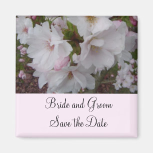 Imán Anuncio de fecha de boda de flor de cerezo rosa