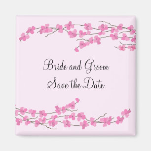 Imán Anuncio de fecha de boda de flor de cerezo rosa