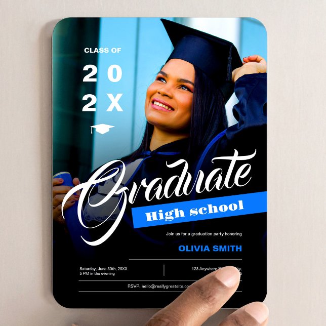 Imán Anuncio de foto de fiesta de graduación de escuela (Photo High School Graduation Announcement Magnet, Class of 2026, Graduation Gift)