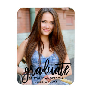 Imán Anuncio de graduación con foto en letra de pincel 