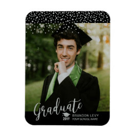 Imán Anuncio de graduación con foto y confeti plateado