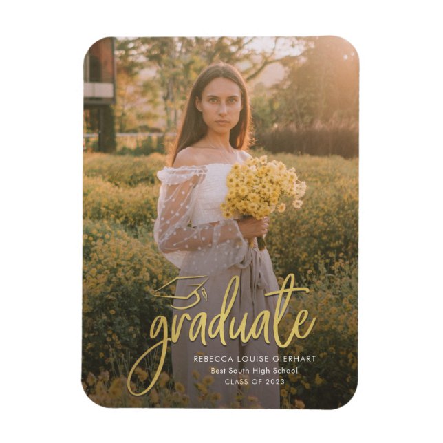 Imán Anuncio de graduación con guión foto graduado 2026 (Vertical)