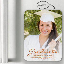 Imán Anuncio de graduación de guión naranja quemado de