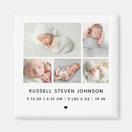 Imán Anuncio de nacimiento con 5 fotos modernas en cuad