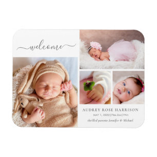 Imán Anuncio de nacimiento de bebé niña collage de foto