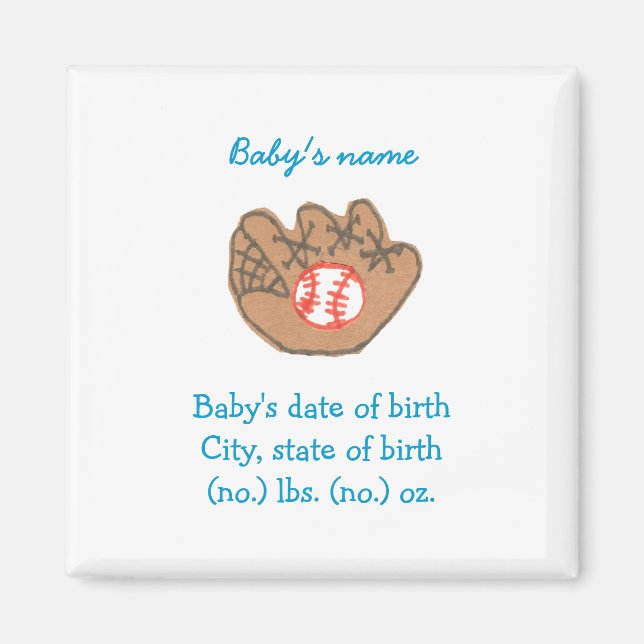 Imán Anuncio de nacimiento de béisbol / recuerdo (Frente)