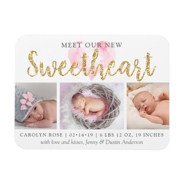 Imán Anuncio de nacimiento de nuestra pequeña novia 3 f (Horizontal)