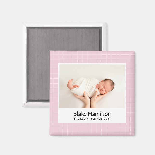 Imán Anuncio de nacimiento único de bebé rosado moderno (Anverso/Reverso)