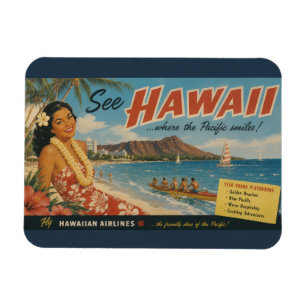 Imán Anuncio de viaje hawaiano de estilo vintage