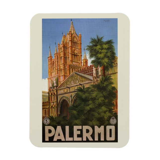 Imán anuncio de viaje italiano vintage Palermo Sicilia (Vertical)