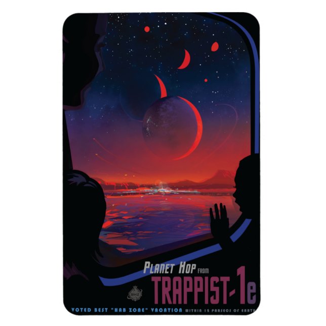 Imán Anuncio de viajes de Sci-Fi, Planet Trapist-1e (Vertical)
