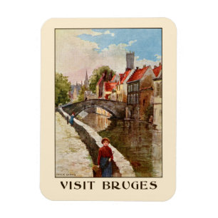 Imán Anuncio retro del viaje de Brujas del estilo del