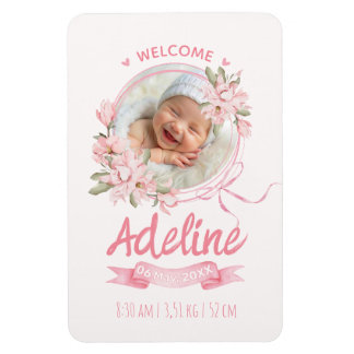 Imán anuncios de nacimiento florales azules personaliza