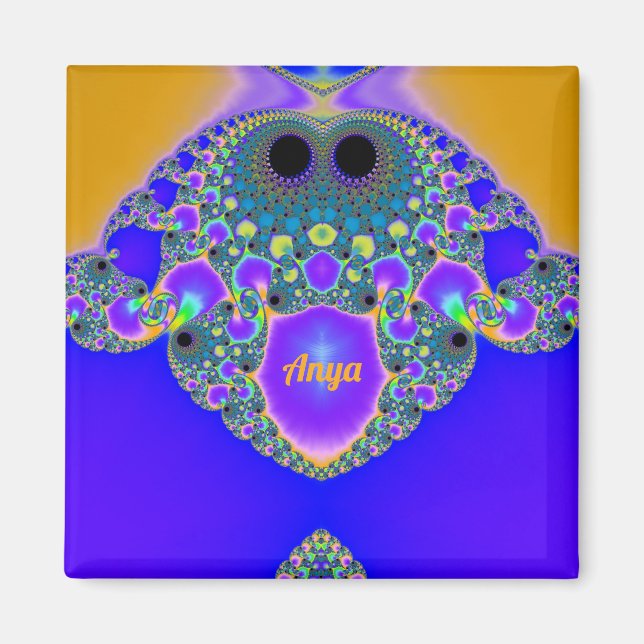 Imán ANYA ~ Modelo abstracto ~ Azul morado amarillo ~ (Frente)