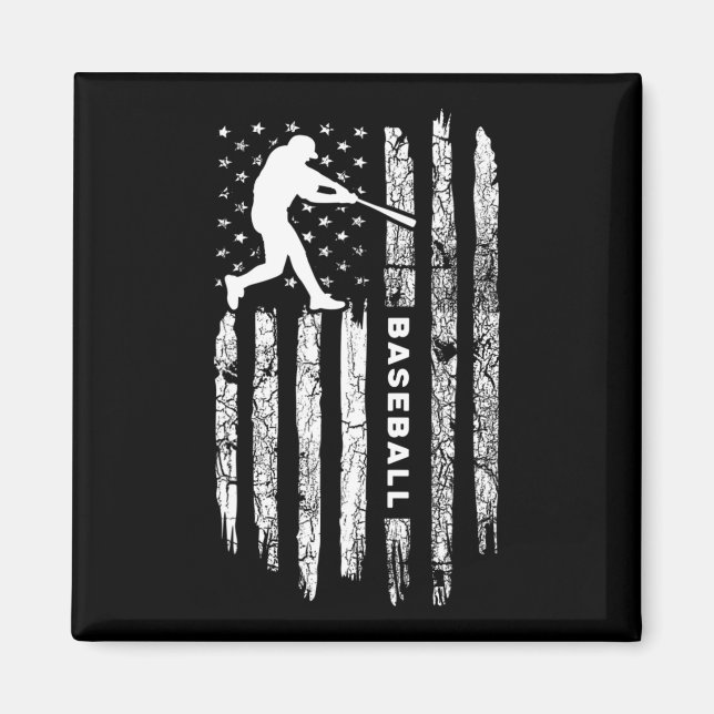 Imán Aparato de béisbol con bandera estadounidense - Bé (Frente)