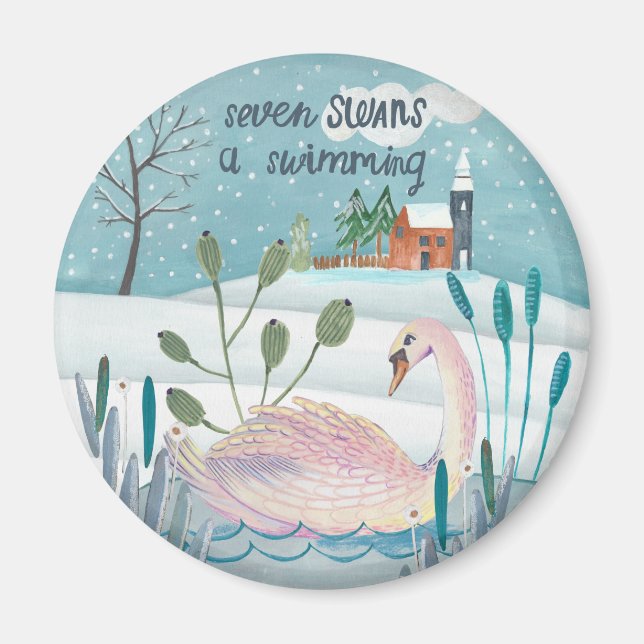 Imán Apenas 12 días de Navidades Siete Cisnes a Nadar (Frente)