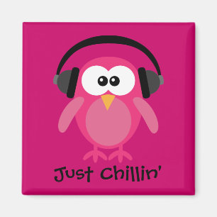 Imán Apenas búho rosado de Chillin con los auriculares