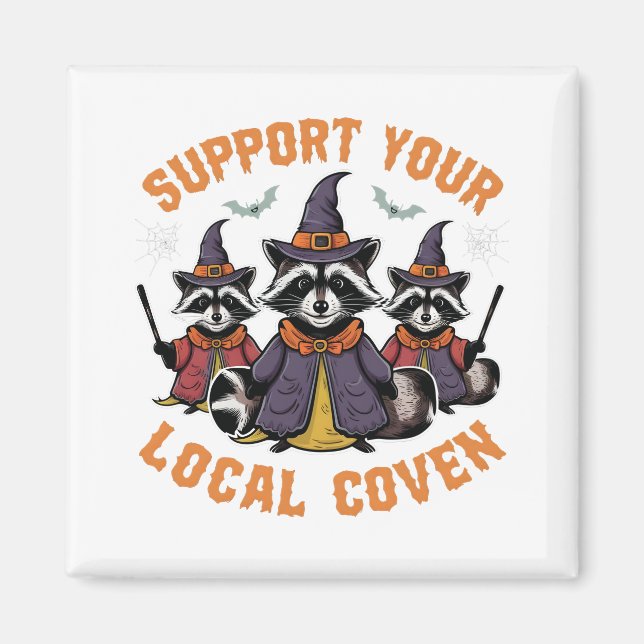Imán Apoye a su cueva local Spooky Raccoon Halloween (Frente)