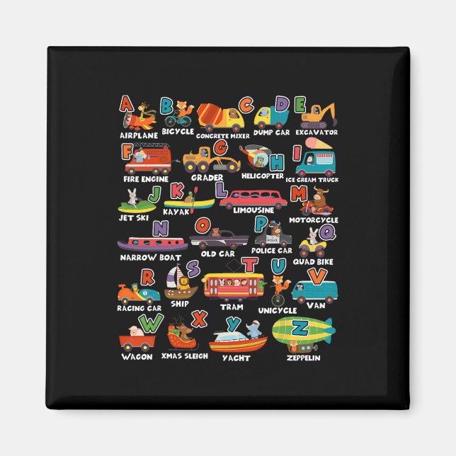 Imán Aprendiendo Transportación Carta Animal Abcs Profe (Frente)