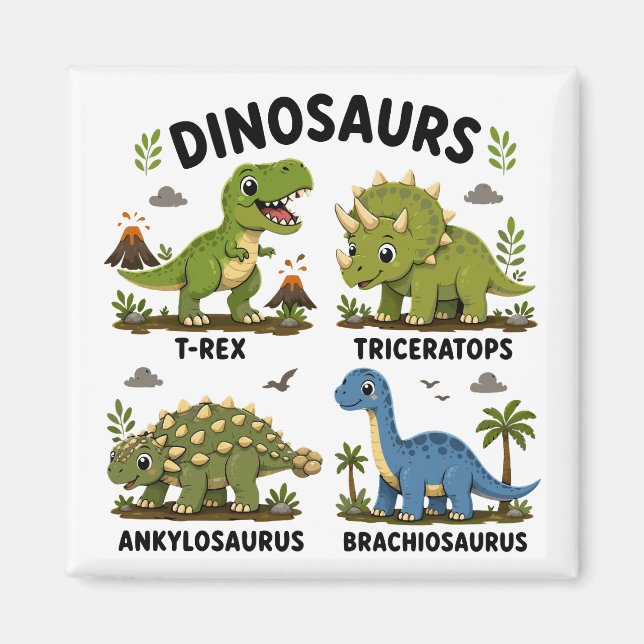 Imán Aprendizaje de especies de dinosaurios para niños (Frente)