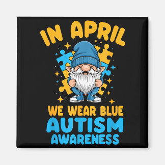 Imán April wear blue autism acceptance gnome puzzle 