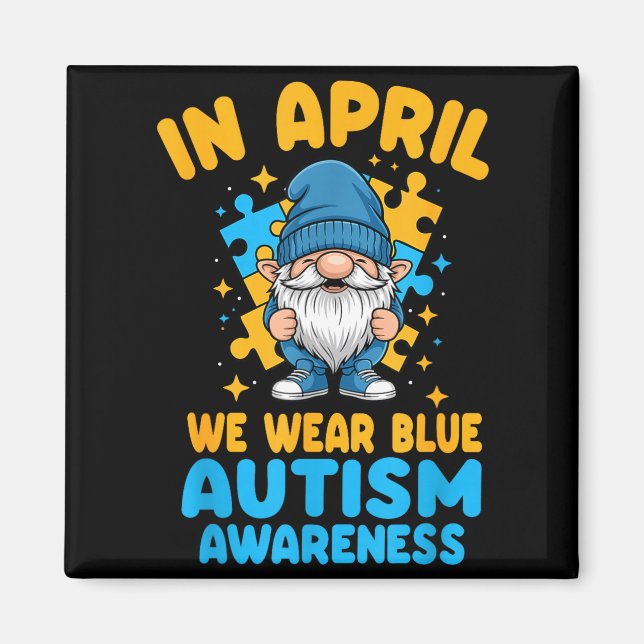 Imán April wear blue autism acceptance gnome puzzle  (Frente)
