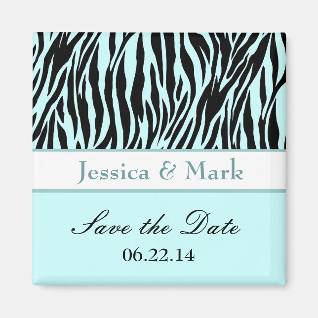 Imán Aqua Black Zebra Save the Date Boda Magnet (Frente)