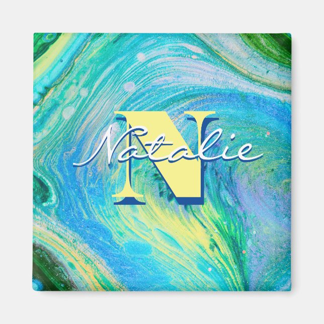 Imán Aqua Blue Acrylical Flow Art Magnet (Frente)