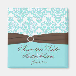Imán Aqua Blue, Brown, White Damask Save the Date