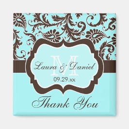 Imán Aqua, Brown, White Floral Wedding Favor Magnet