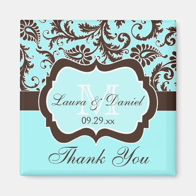 Imán Aqua, Brown, White Floral Wedding Favor Magnet (Frente)