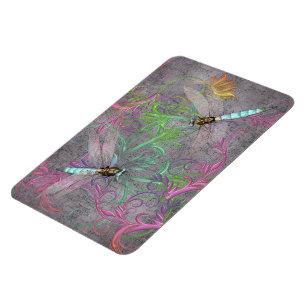 Imán Aqua Dragonfly Rainbow Floral Swirls Magnet
