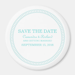 Imán Aqua Encircled Round Save the Date Magnet