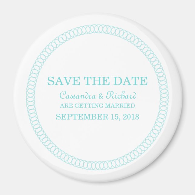 Imán Aqua Encircled Round Save the Date Magnet (Frente)