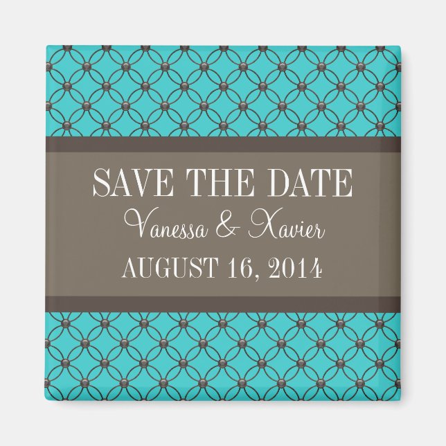 Imán Aqua Fancy Lattice Save the Date Magnet (Frente)