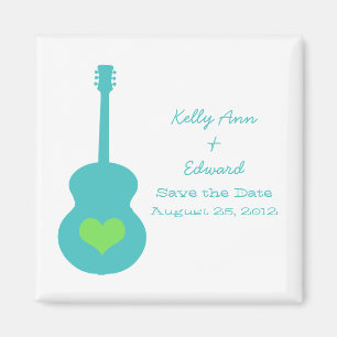 Imán Aqua/Green Guitar Heart Save the Date Magnet