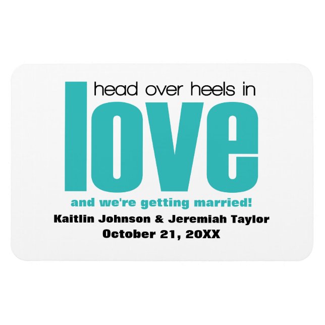 Imán Aqua Head Over Heels Save the Date Magnet (Horizontal)
