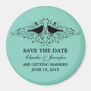 Imán Aqua Love Bird Swirls Save the Date Magnet