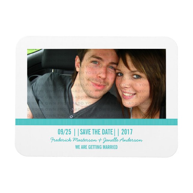 Imán Aqua Modern Photo Save the Date Magnet (Horizontal)