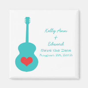 Imán Aqua/Red Guitar Heart Save the Date Magnet