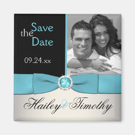 Imán Aqua, Silver y Black Save the Date Photo Magnet