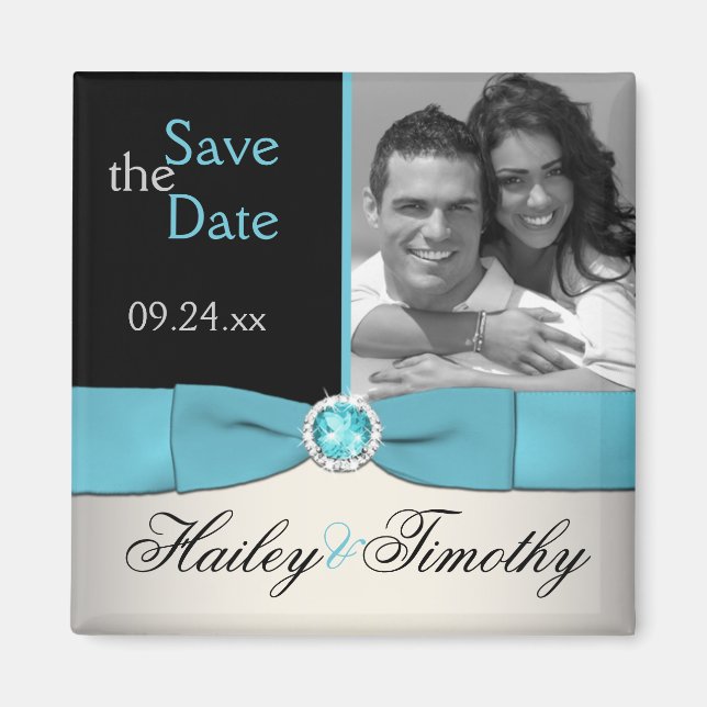 Imán Aqua, Silver y Black Save the Date Photo Magnet (Frente)