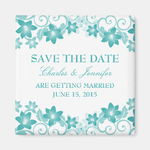 Imán Aqua Simple Floral Save the Date Magnet