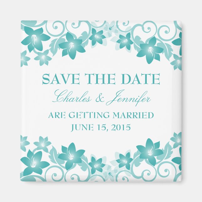 Imán Aqua Simple Floral Save the Date Magnet (Frente)