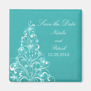 Imán Aqua Sparkly Holiday Tree Save the Date Magnet