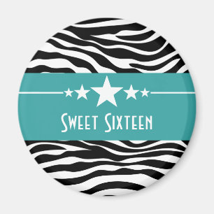 Imán Aqua Stars Zebra Print Sweet 16 Magnet