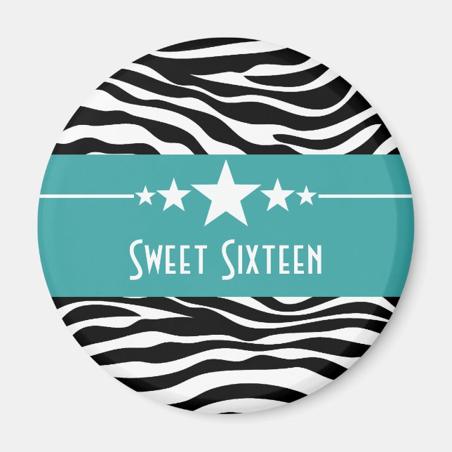 Imán Aqua Stars Zebra Print Sweet 16 Magnet (Frente)