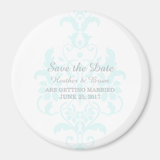 Imán Aqua Subtle Damask Save the Date Magnet (Frente)