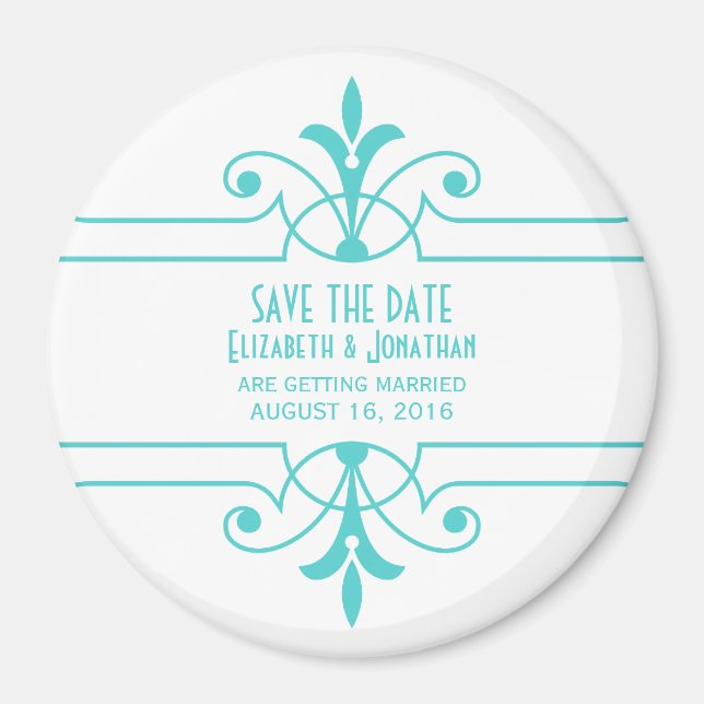 Imán Aqua v2 Fancy Ornamental Save the Date Magnet (Frente)